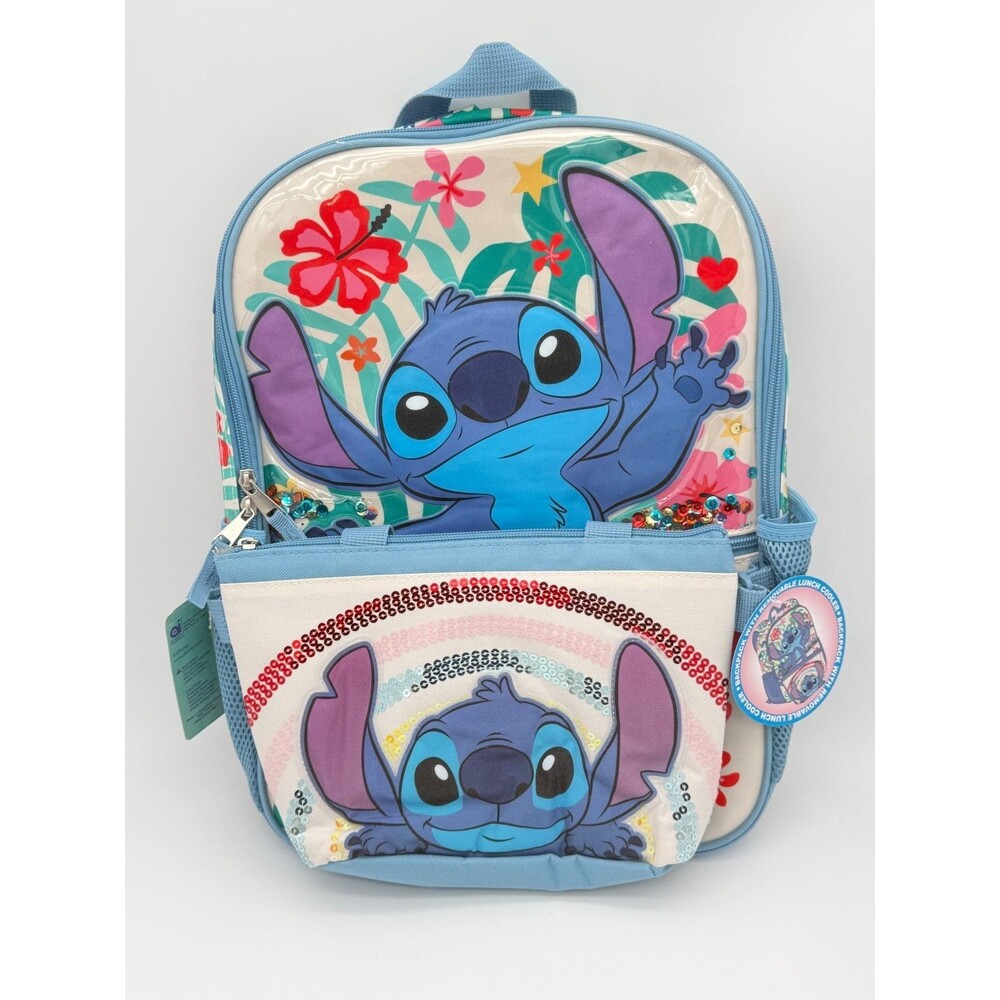 Disney Stitch Large School Backpack Removable Lunch Bag NWT Floral Kids Bag NWT